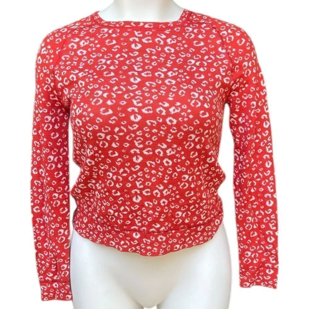 LOFT Red and White Leopard Print Light Sweater shirt super soft Large